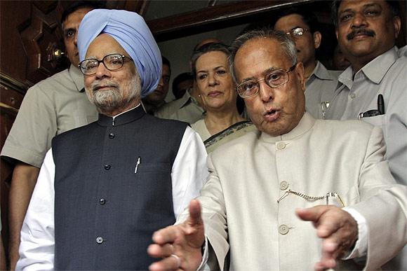 Prime Minister Manmohan Singh with former Finance Minister Pranab Mukherjee