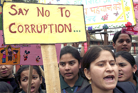 Students at an anti-corrution protest march in Jammu