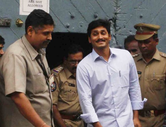 Jagan Reddy steps out of the Chanchalguda jail in Hyderabad
