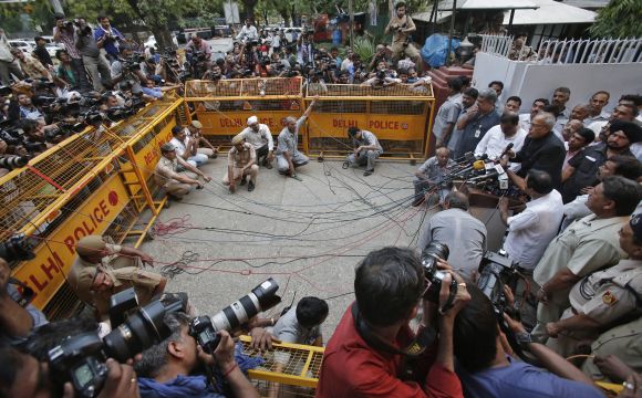 Newly elected President Pranab Mukherjee addresses the media outside his residence in New Delhi, on Sunday