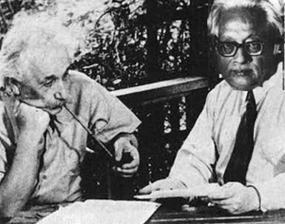 File photo of renowned Indian scientist Prof Satyendranath Bose with Albert Einstein
