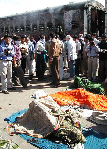 At the site of the Godhra train tragedy in February 2002