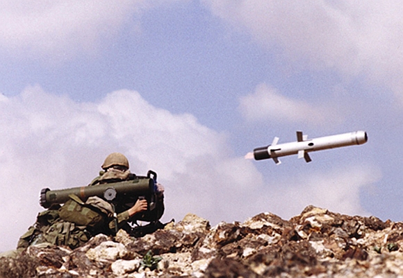 An undated file picture shows an Israeli soldier firing an anti-tank missile Spike-LR, manufactured by an Israeli defence contractor