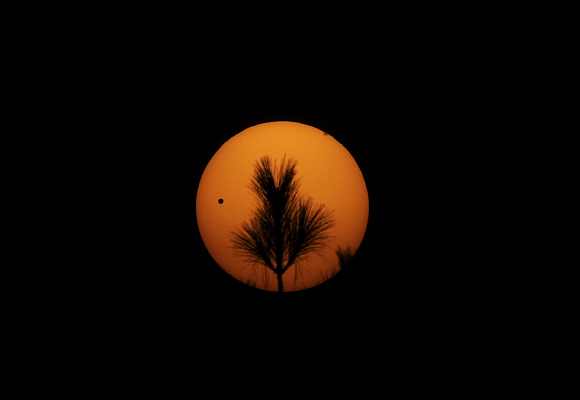 The planet Venus makes its transit across the sun as seen from Kathmandu