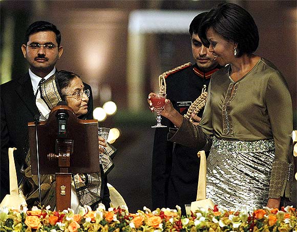 President Pratibha Patil with US First Lady Michelle Obama