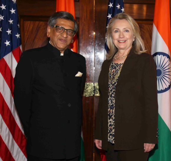 US Secretary of State Hillary Clinton and Foreign Minister S M Krishna at the beginning of the US-India strategic dialogue in Washington, DC on Wednesday