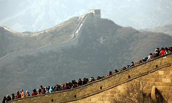 Tourists visit the Badaling section of the Great Wall