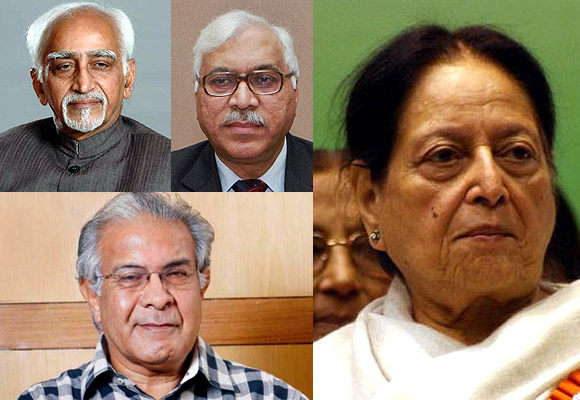 (Clockwise from top left) Vice President Hamid Ansari, former chief election commissioner SY Qureshi, Chairperson of Haj Committee of India Mohsina Kidwai and National Commission for Minorities chairman Wajahat Habibullah