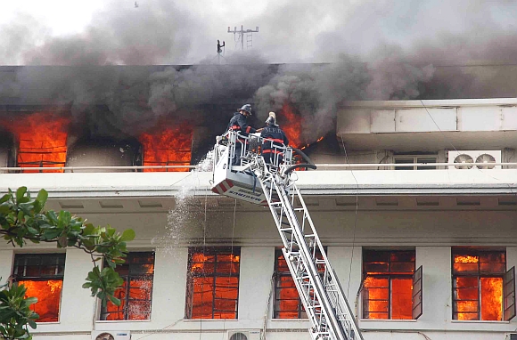 Firefighters douse the blaze at Mantralya, Mumbai
