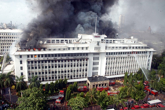 Fire engines try to douse the fire at Mantralaya
