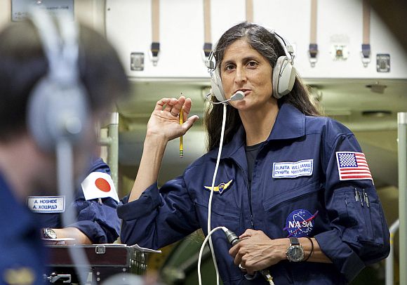 Sunita Williams takes part in a training session at the Star City space centre outside Moscow