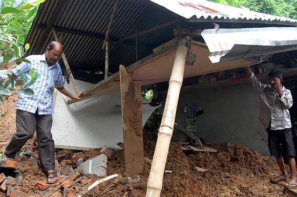 The shattered house after the landslide