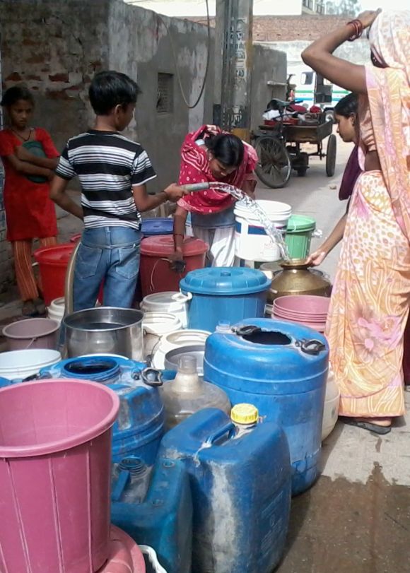 Residents in several places have to wait in queues awaiting their turn to fill water