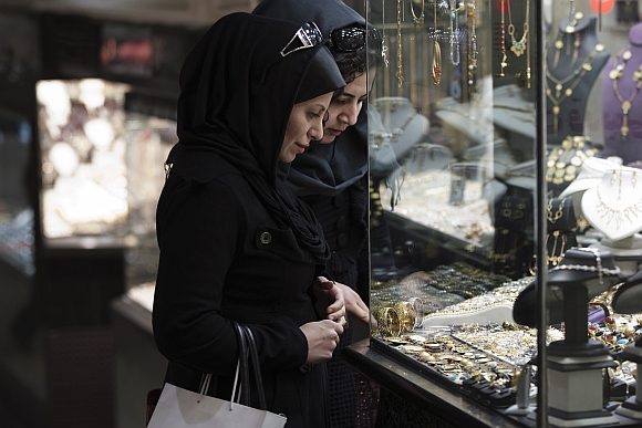Women at a Tehran, Iran, shop