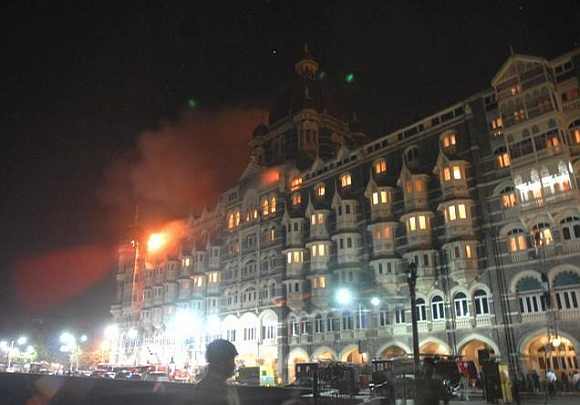 Fire erupts from Taj Mahal Hotel during the 26/11 terror attacks