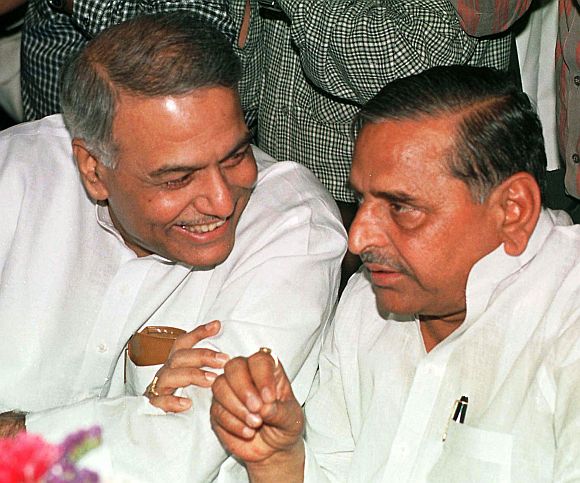 File image of former Finance Minister Yashwant Sinha with Mulayam Singh Yadav, shot in 1999.