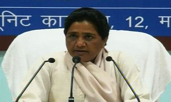 Mayawati at the press conference
