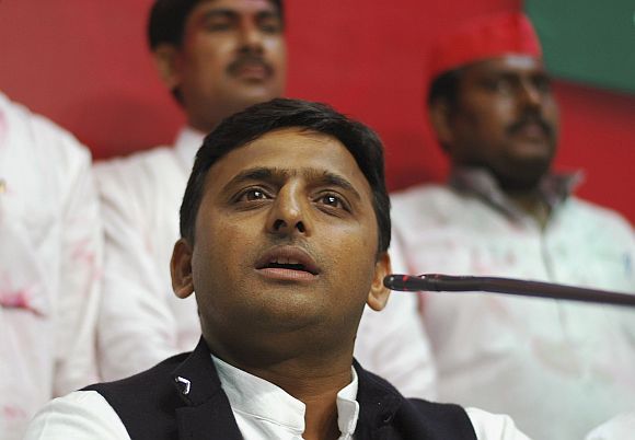 Akhilesh Yadav at a press conference in Lucknow
