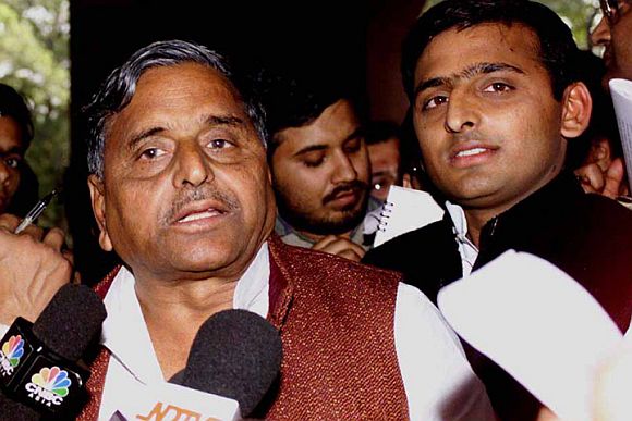 A file photo of Akhilesh with his father Mulayam Singh