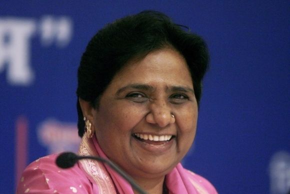 Mayawati smiles after her birthday celebrations in New Delhi in 2008