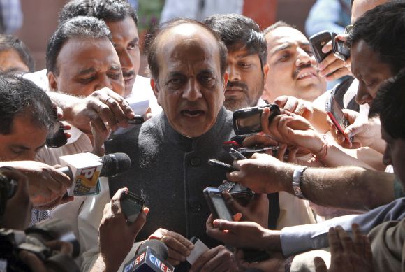 Dinesh Trivedi speaking to mediapersons outside the Parliament last week