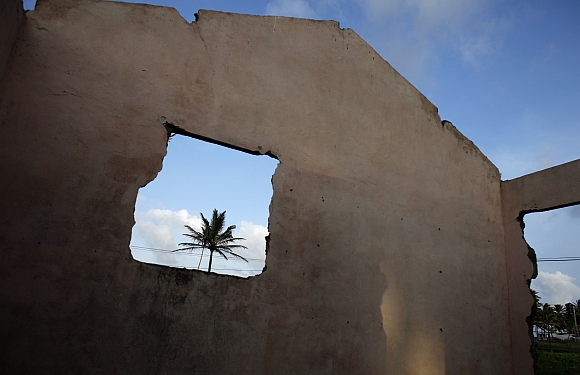 Remains of a house from the 2004 tsunami are seen Seenigama, south of Colombo