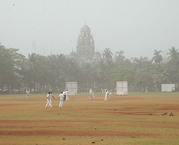 A hazy view of the Oval Maidan in Mumbai