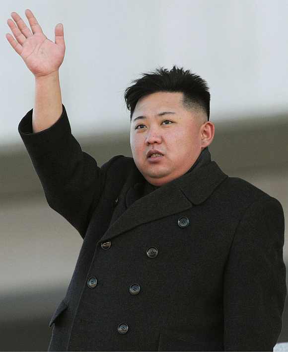 North Korean leader Kim Jong-Un at a military parade to mark the birth anniversary of its late leader Kim Jong-Il in Pyongyang on  February 16