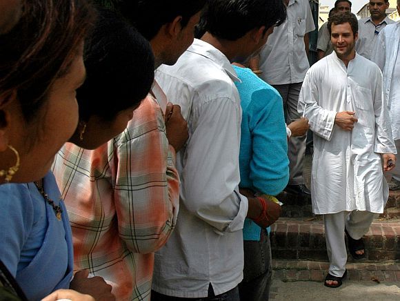 Rahul Gandhi in Allahabad. Photograph: Jitendra Prakash/Reuters	