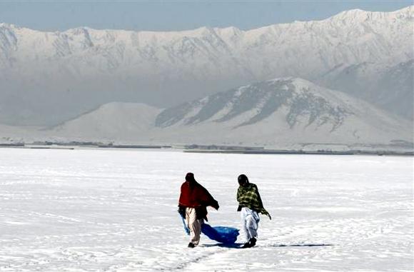 A snow-covered field near Bagram highway, Afghanistan, February 29, 2012