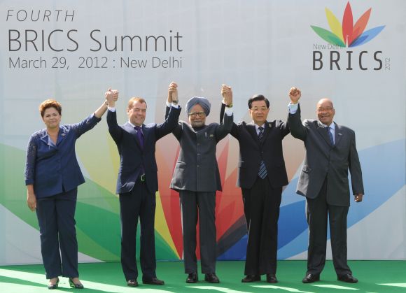 Prime Minister Manmohan Singh with the leaders of BRICS Summit