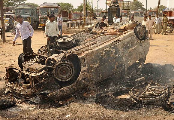 Charred remains of a car