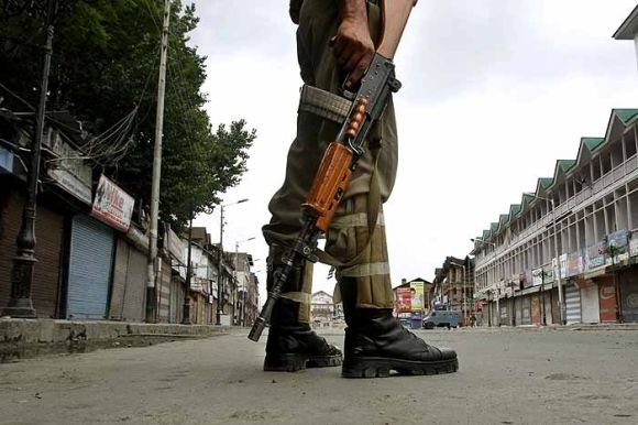 A soldier stands guard in Srinagar
