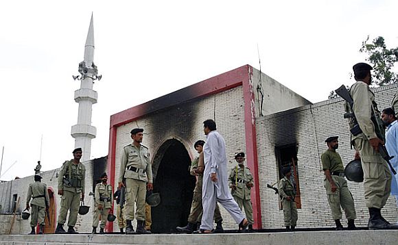 Security personnel outside the Lal Masjid in Islamabad