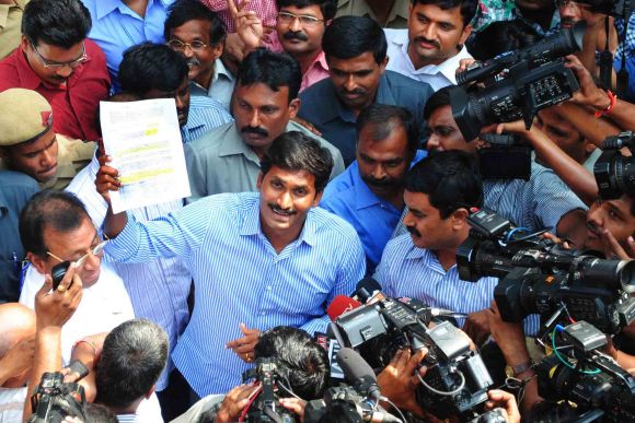 A file photograph of Jagan Mohan Reddy addressing media after coming out of a court in Hyderabad