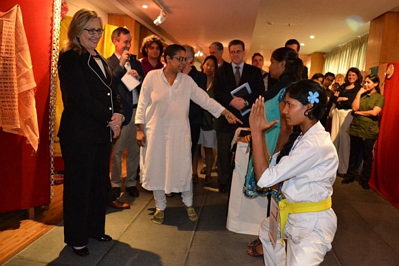 US Secretary of State Hillary Rodham Clinton attends the Anti-Trafficking Champions Event in Kolkata