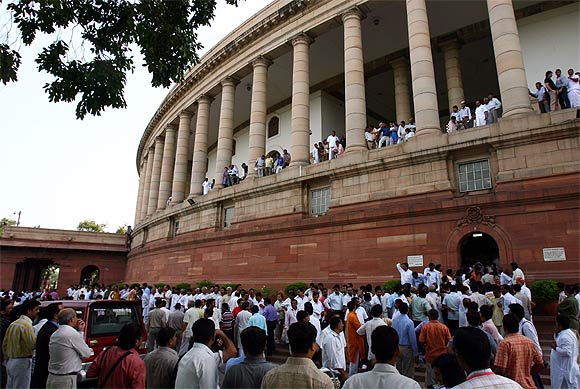 Crowds outside Parliament