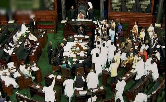 A video grab of a chaotic Lok Sabha session