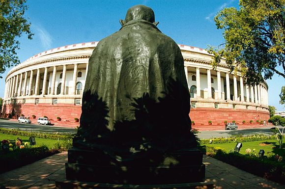 The Gandhi statue in Parliament premises