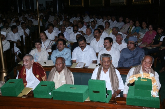 Members of the first Lok Sabha: Rishang Keishing, Resham Lal Jangde, Kandala Subrahmanyam and Kanety Mohana Rao