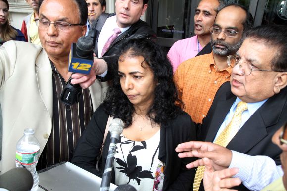 Dharun Ravi's parents speaking to the media during a support rally in New Jersey