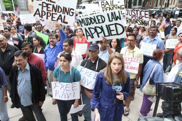 Indian Americans protesting against hate crime charges against Dharun Ravi, in New Jersey