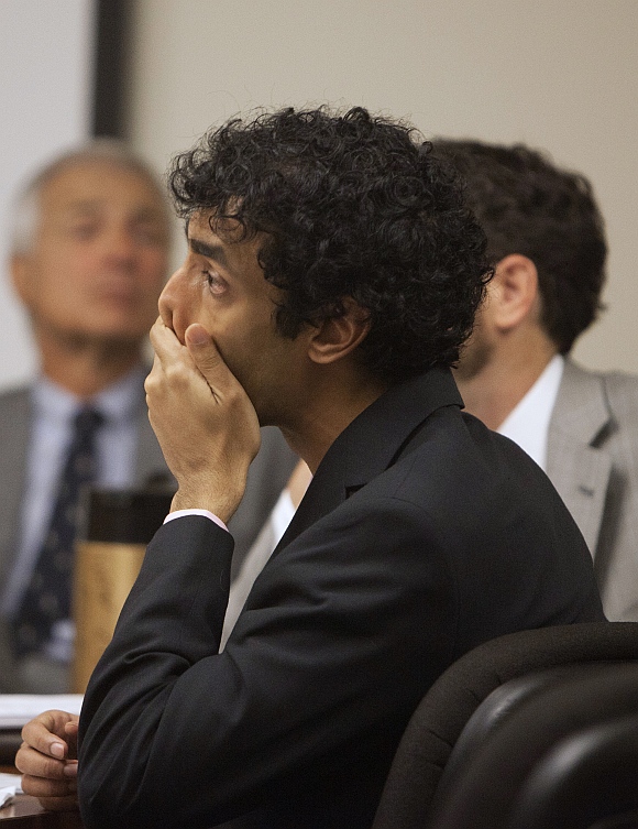 Dharun Ravi wipes his face during a sentencing hearing for his conviction