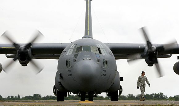 An American C-130 transport plane, which have been bought by India