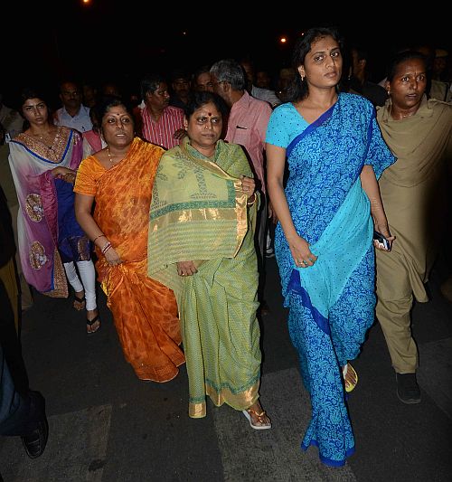 Late YSR's wife Vijayamma with her daughter