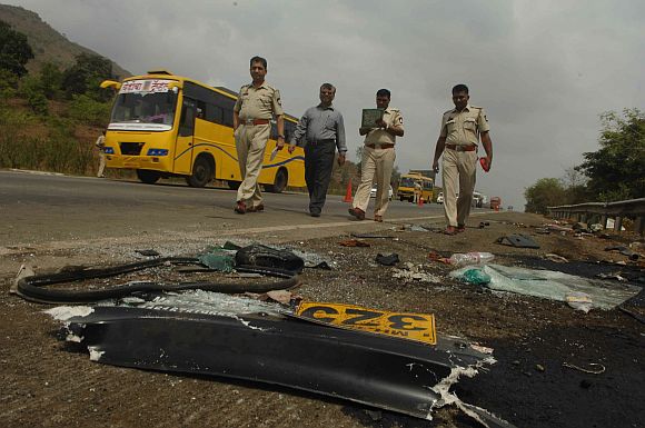 The scene of a ghastly road accident on the Mumbai-Pune expressway in May 2012 that killed 27 people. Photograph: Saahil Salvi