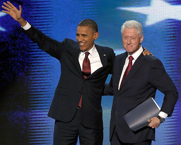 U.S. President Barack Obama with former president Bill Clinton