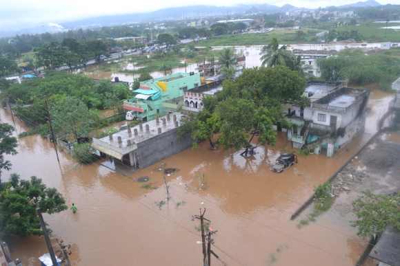 An aerial view of the flooding in Andhra Pradesh