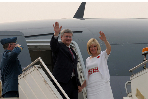 Prime Minister of Canada Stephen Harper and his wife Laureen Harper at Air Force Station, Palam, New Delhi
