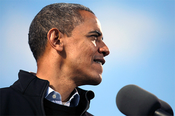 US President Barack Obama is pictured at an election campaign rally in Concord, New Hampshire